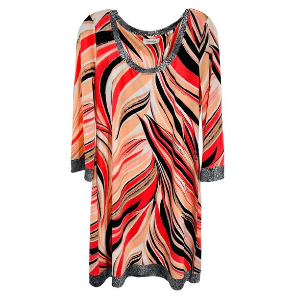 Calvin Klein Peach Swirl Abstract Print Colorful Shift Dress Women Sz 6 - Picture 2 of 14